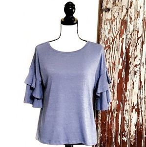 Cable & Gauge Bell Sleeve Top Blue Size S